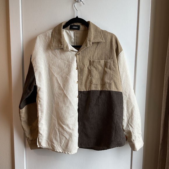 Cider Jackets & Blazers - Cider Casual Button Down Shirt Brown and Cream